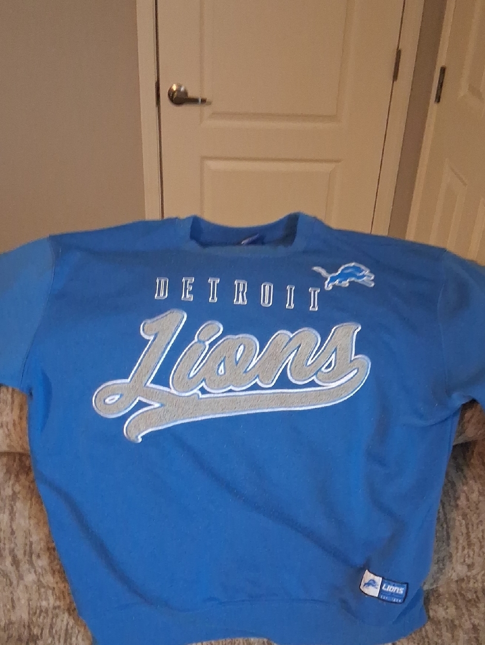 NFL Detroit Lions Royal Blue Sweatshirt with Silver Script